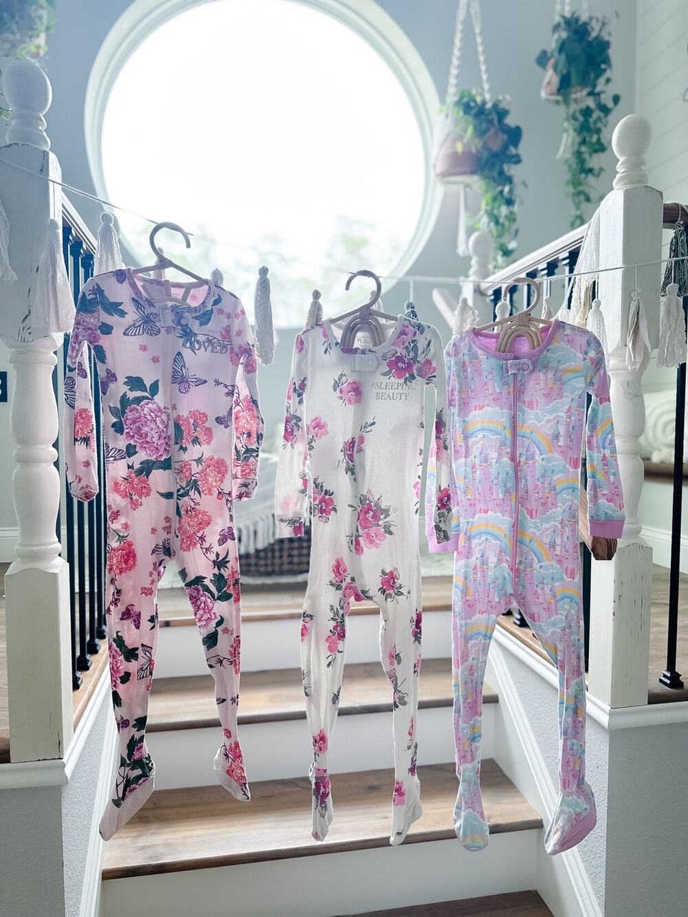 3 Dreaming Beauty Floral + Princess Snug Fit Cozy Pajama Footie Sleepers 3T/4T